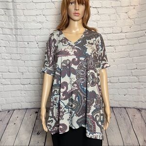 New Chico's Oversized Paisley V-neck Top Tunic Size XS/S